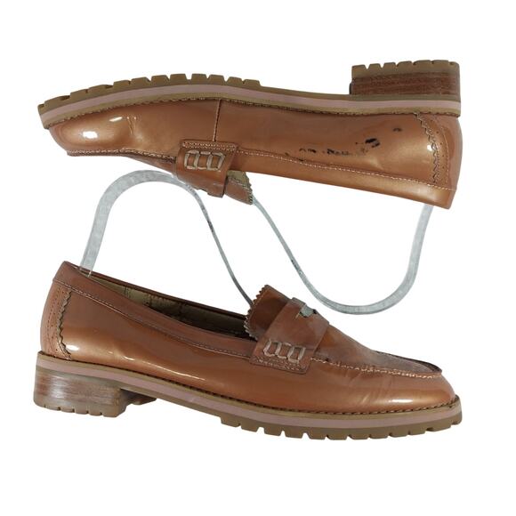 COACH! CHIC COPPERY BEIGE PATENT LEATHER RUBBER TREAD PENNY LOAFERS! SZ 8.5M - Picture 6 of 13